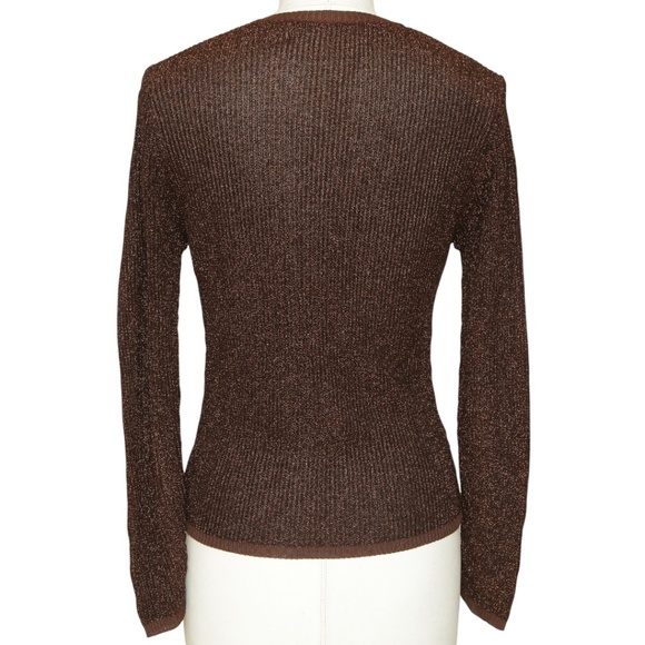 ROMANOFF Brown Sweater Knit Top Metallic V-Neck Long Sleeve Viscose XS VINTAGE - Picture 4 of 7